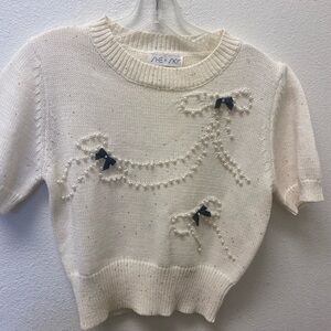 She + Sky Ivory Knit Sweater with Pearl Details
